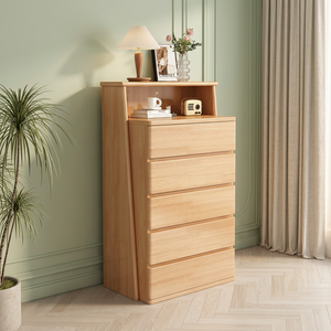 Modern Solid Wood 5 <b>Drawer</b> Dresser Flat Panel Design Storage Cabinet Living Room Furniture Natural Finish - Product Image 1
