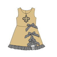 Robe sans manches personnalisée XY0618 pour filles, motif damier, nœuds, ourlet à volants, imprimé mascotte d'équipe, tenue de jour de match pour enfants