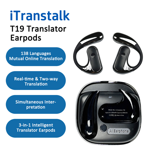 ITranstalk Multilingual Intelligent AI Voice Wireless Translation Headset 99% Accuracy Smart Translate Earbuds Voice Translators