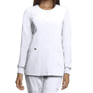 Uniformi da ospedale per donna Ceil Blue Warm up Scrub giacche Button up manica lunga infermieri Scrub per ospedale cotone poliestere - Product Image 4
