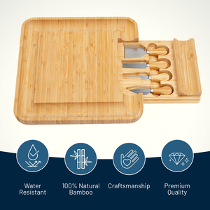 Juego de Tabla de Quesos Grande de Bambú Premium con Cuchillos de Acero Inoxidable y Logotipo Grabado con Láser, Juego de 4 Cuchillos - Product Image 2