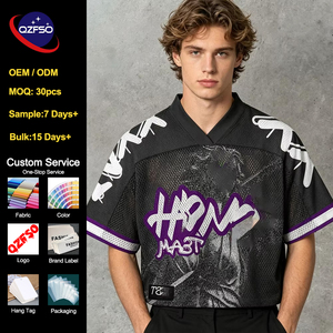 QZFSO Custom Hip Hop Vintage Sublimation Soccer T Shirt American Football Boxy CroppedTop Mesh Fabric Rugby Sport Jersey - Product Image 1