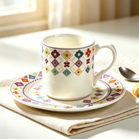 Service à café et soucoupes en porcelaine fine, motif floral bohème vintage, base blanche, 6 pièces, pour la décoration de table à la maison