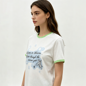 2025 superventas camisetas de cuello redondo para mujer 100% algodón Casual manga corta ropa de calle OEM camiseta para niña - Product Image 3
