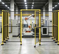 Barrière de sécurité pour poste de travail de robot industriel, clôture en treillis soudé en acier pour machine