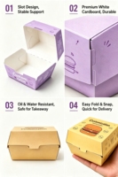 Cajas de Cartón para Hamburguesas Impresas Personalizadas al por Mayor, Resistentes a la Grasa, Desechables, a Prueba de Fugas, para Comida para Llevar, Almuerzo, Empaquetado a Granel