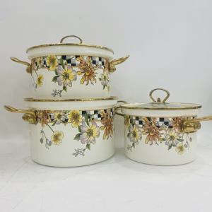 Vente chaude de haute qualité Pot lourd 3 pièces 20/22/24cm ustensiles de cuisine en fonte marmite émail argile Pot ensemble soupe Pot ragoût Pot - Product Image 3