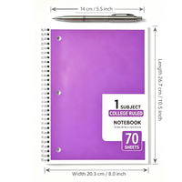 Carnet spirale personnalisé 1 matière, couverture en tissu PP, 70 feuilles lignées perforées détachables, perforation 3 trous, pour usage professionnel et scolaire