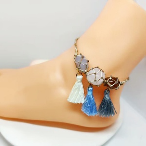 Pulsera <span class=keywords><strong>Tejida</strong></span> de Moda para Mujer 2026 con Diseño de Borlas, <span class=keywords><strong>Tobillera</strong></span> <span class=keywords><strong>Tejida</strong></span> con Piedras Naturales - Product Image 3