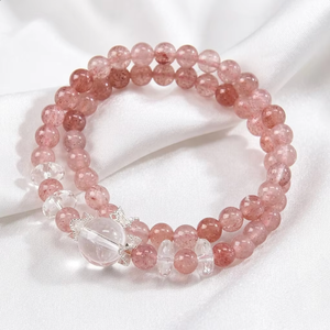 Bracelet pour femme en quartz rose naturel <span class=keywords><strong>et</strong></span> cristal de fraise, orné de perles en or 24 carats, pierre de guérison, attirance amoureuse, cadeau spirituel - Product Image 4