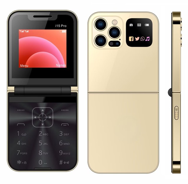 I15 Pro Mini 2G GSM Big Buttons Cellphone 2.4 Inch Dual SIM Card FM Speed LED Flashlight Foldable Flip Mobile Phone