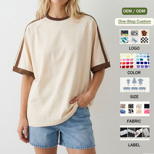 Camiseta Oversize de Algodón 100% para <span class=keywords><strong>Mujer</strong></span>, Estilo Urbano, con Bloques de Color, Cuello Redondo, Manga Corta, Retro, Holgada, Unisex, para Verano - Product Image 1