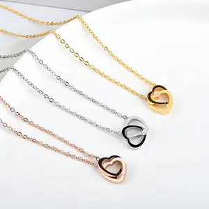 Stile coreano in oro reale placcato con catena di clavicola a forma di cuore Design di nicchia della moda femminile amore doppio-ri