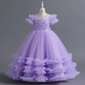 pink blue 4-15 years wholesale kids clothing infant baby girls tulle dress wedding princess party birthday dress boutiques bb02