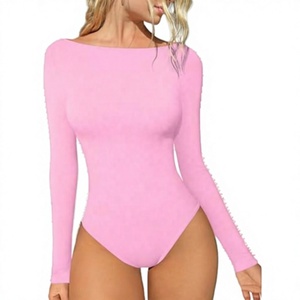 Body de mujer con cuello barco y manga larga, ajustado, de punto elástico liso, corte regular, de una pieza, casual, transpirable, con logo frontal - Product Image 2