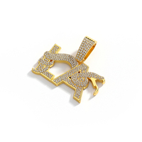 Collier avec pendentif en alliage de zinc de style hip-hop, strass, logo LA, lettre, pendentifs et breloques tendance
