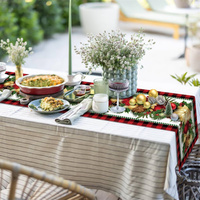 Chemin de table en lin pour Noël avec logo personnalisé, faible MOQ, 13x72 pouces pour table à manger - Décoration de fête lavable à franges