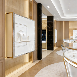 LUX Modern Elegance Illuminated Custom Jewelry Displays in Cream Lacquer with Recessed Warm LED Lighting - Product Image 1