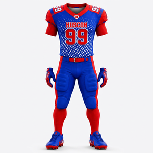 Custom American <b>Football</b> Uniform Set <b>Blue</b> Red Jersey Pants Gloves <b>Socks</b> Shoes Team Sportswear 100% Polyester Sublimation Printed - Product Image 1