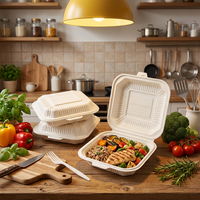 Boîte à lunch jetable en plastique pour emporter, 8x8 pouces, en amidon de maïs, avec couvercle, 37 oz (1100 ml), sans PFAS, blanche, compostable