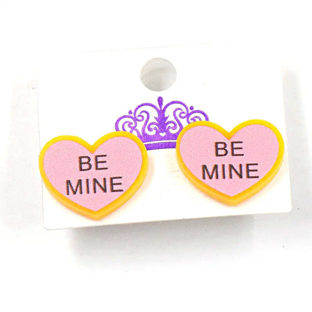ERS579ER1339 Modern Style Stud Earrings Handmade Laser Cut Yellow Acrylic 'Be Mine' Valentine Gift Her Blank Main Stone Inlay