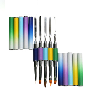 Pinceaux à ongles double embout ombré, double tête, pointe plate et ronde, manche en métal, stylo professionnel pour la décoration des ongles en acrylique - Product Image 1