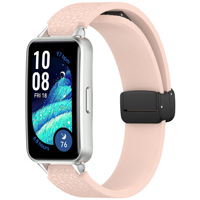 Compatible avec Huawei Band 11/10/8/9 : Bracelet en silicone à fermoir magnétique pliable texturé en cuir