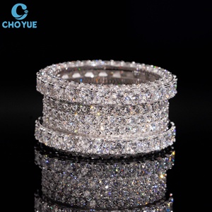 Women's Rhodium <b>Plate</b> 925 Sterling Silver Lab Grown Diamond <b>Ring</b> Round Brilliant Cut Full Pave IGI Certified Luxury Wedding Band - Product Image 4