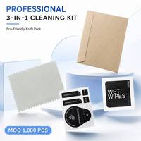 Kit de nettoyage professionnel jetable 3-en-1 pour protecteurs d'écran, sac kraft écologique, chiffon en microfibre suédée carré
