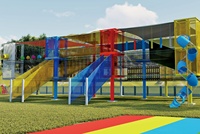 Mur d'escalade et toboggan en filet crocheté arc-en-ciel pour aire de jeux commerciale en extérieur, en nylon, taille et couleur personnalisables pour les parcs d'aventure