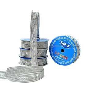Lüks Modern tasarım pullu kumaş gümüş tığ dantel tasarımı dantel yaka ve manşet için kullanılan toplu fiyata hindistan