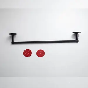 Accesorio de baño negro, soporte de barra de toalla individual autoadhesivo de 3M para cocina de metal