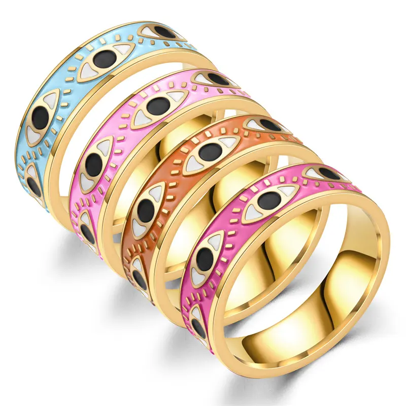 Hop Hop Devil's Eye Titanium Steel Couple Ring Wholesale Colorful Ring Jewelry