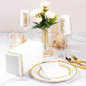 Goodluck Lot de 100 serviettes de table jetables en lin doré absorbant doux 1 pli essuie-mains pour fête salle de bain cuisine dîner sac - Product Image 5