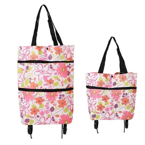 Available in a variety of color schemes with wheels bags can be folded and reused Old people buy grocery cart portable tote bag