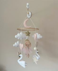 Mobile pour berceau Ballerine <span class=keywords><strong>Rose</strong></span> Or Mobile pour bébé fille avec cygne étoiles nuages lune - Product Image 1