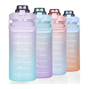 64 унции 2,2 л 2 л 2 л полгаллона Мотивационная Спортивная пластиковая бутылка для воды с соломой