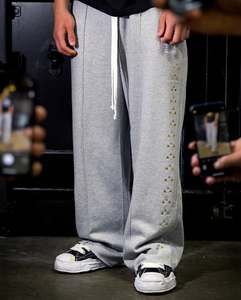 Streetwear personnalisé pour homme, coupe oversize, respirant, taille élastique avec cordon de serrage, tissu épais, style urbain vintage, délavé à l'acide - Product Image 2