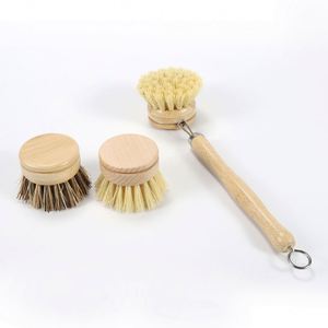 Eco Bamboo Handle Replacement Head Dish <b>Brush</b> Kitchen <b>Scrub</b> <b>Brush</b> with Natural Fiber Bristles - Product Image 1