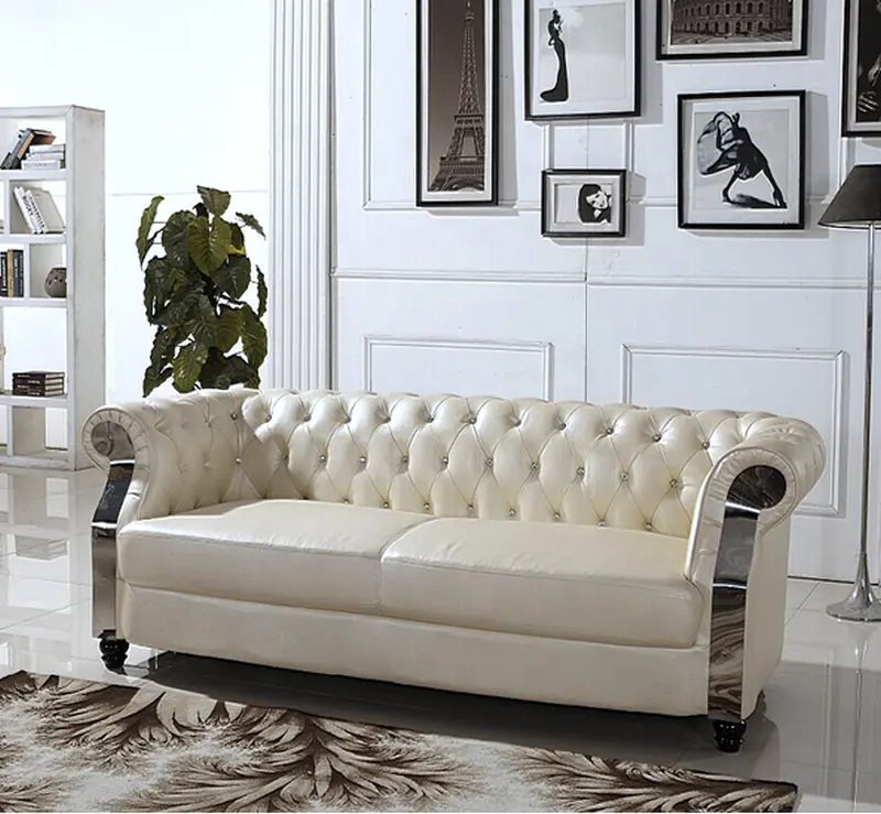Classico divano europeo di divani da salotto set di mobili divano a 3 posti fatto a mano in pelle