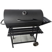 Barbecue fumoir à charbon en acier moderne avec design pliable, friteuse intégrée et dispositif de sécurité flamme pour usage domestique et commercial