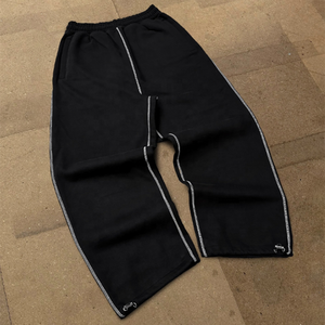 Pantaloni Larghi Personalizzati da <span class=keywords><strong>Uomo</strong></span> con Strisce Cucite Abbinabili, Apertura Gamba Regolabile, OEM, Pantaloni Oversize <span class=keywords><strong>a</strong></span> Gamba Dritta - Product Image 3