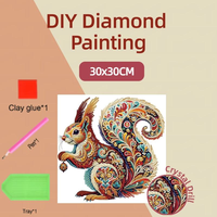 Kit de Peinture Diamant Partiel 30x30cm DIY, Décoration Maison Écureuil, Style Américain, Peint à la Main, Strass en Cristal