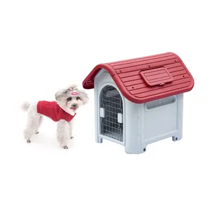 Dog Kennel Waterproof Plastic Doghouse for Small Pets Durable Puppy House with Two Food Bowls for Indoor and Outdoor