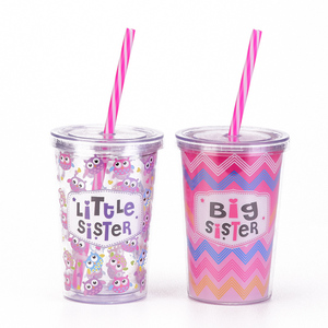 Tumbler Plastik Dinding Ganda 10oz dengan Cetakan Kakak Perempuan Lucu, Bebas BPA, Anti Bocor, Dapat Digunakan Kembali, Dilengkapi Tutup, Botol Air Terisolasi untuk Perjalanan - Product Image 2