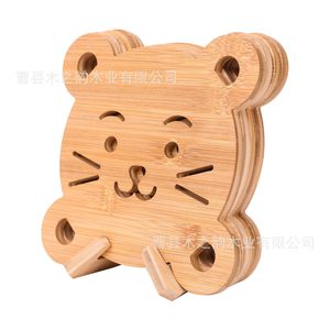 Bamboo <b>Bear</b> Coaster Set Animal Shape Heat Insulating Desktop Mat <b>Cute</b> Ornament Promotion - Product Image 1