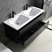 Meuble-lavabo double vasque noir mat 120 po - Meuble mural à 4 tiroirs avec double lavabo pour projets industriels, lofts et hôtels