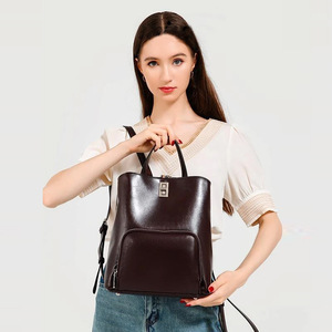 Luxury Women's Genuine Leather Backpack-Stylish <strong>Vintage</strong> Design Zipper Air Cushion Strap 20-35L Capacity High Quality <strong>Laptop</strong> - Product Image 2