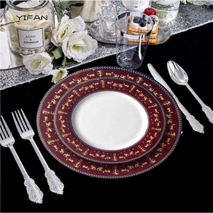 Nouvelle conception, vaisselle moderne, service de luxe de plats rouges, ensemble créatif de plats ronds plats, service de dîner en porcelaine fine, sous-assiettes de mariage - Product Image 2