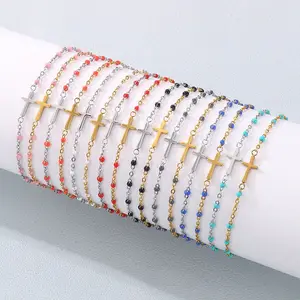 G2471 Großhandel Pulsera de Acero inoxidable Harz Perlen Edelstahl Kreuz Armband Charme Modeschmuck Armbänder & Armreifen